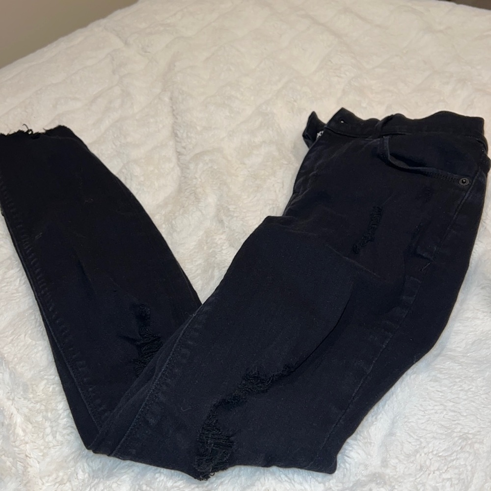 EXPRESS | mid rise ankle legging jeans distressed size 2L raw hem